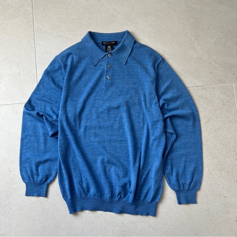 Marco Fiori Pure Merino Wool Long Sleeve Polo Sweater Men’s Size L Made in Italy